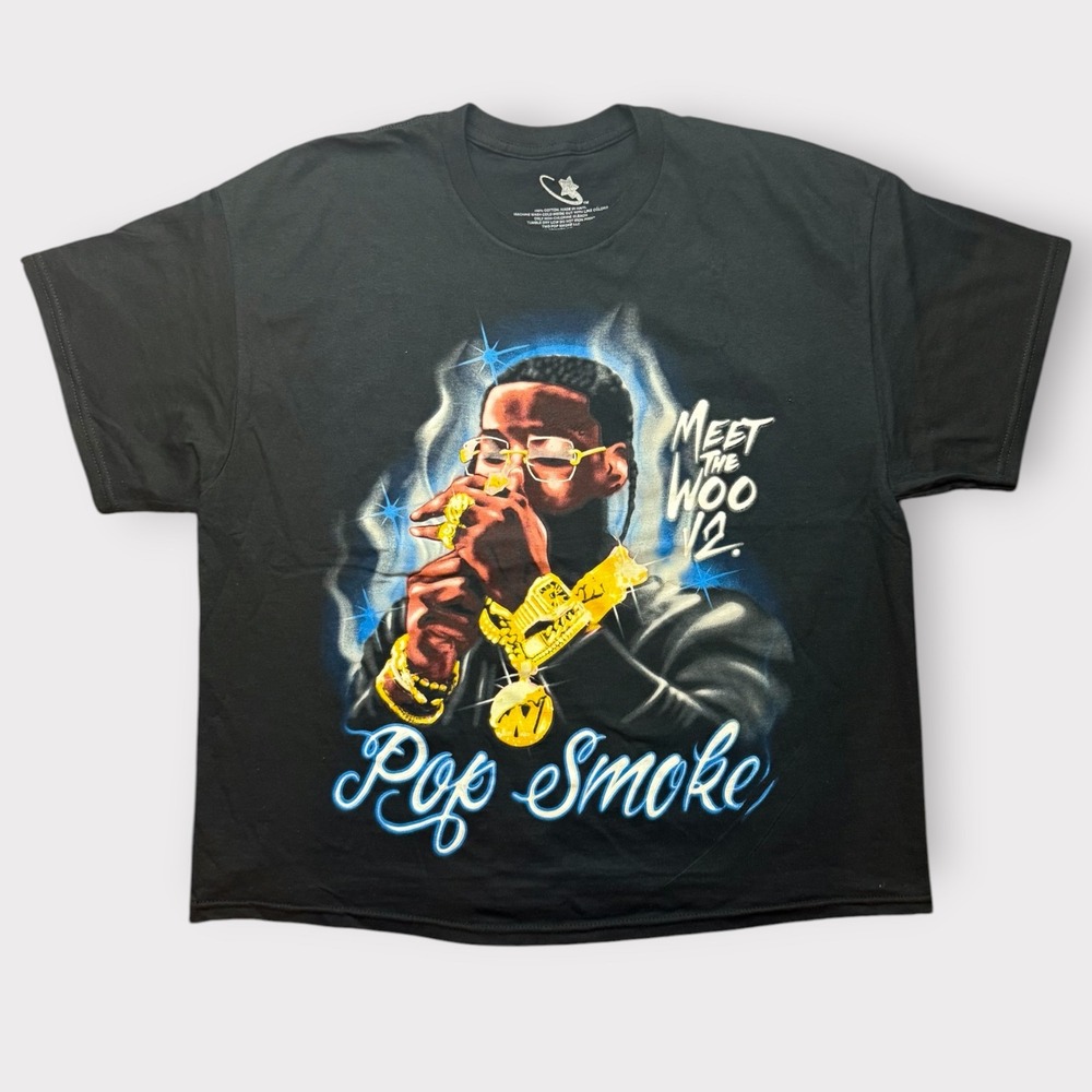 Pop Smoke Meet The Woo V2 Graphic Tee Mens Black‎ Short Sleeve T-Shirt Large